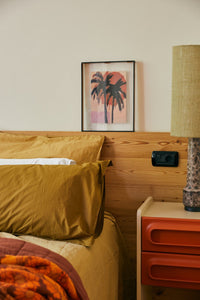 Acrylic Frame Brown, Palms on Pink Sunset Art by HKLIVING 40x50cm