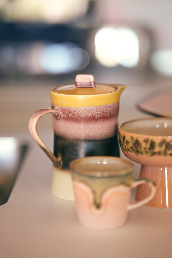 Ceramic Tea Pot, Pink Yellow Black, Sunset from 70s Collection by HKLIVING