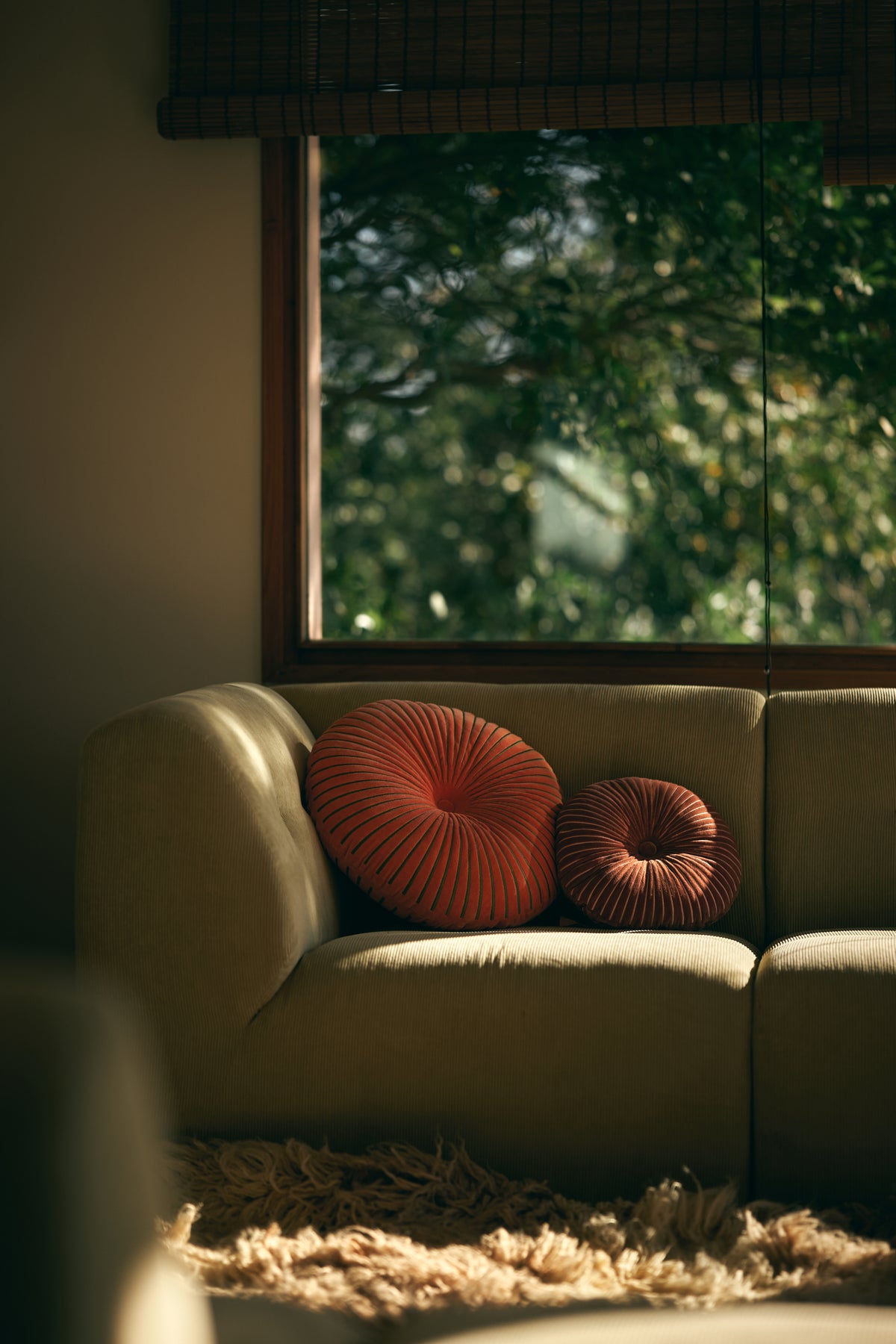 HKLIVING Round Cotton Velvet Ripple Cushion - Sienna Orange (50x12x50cm)