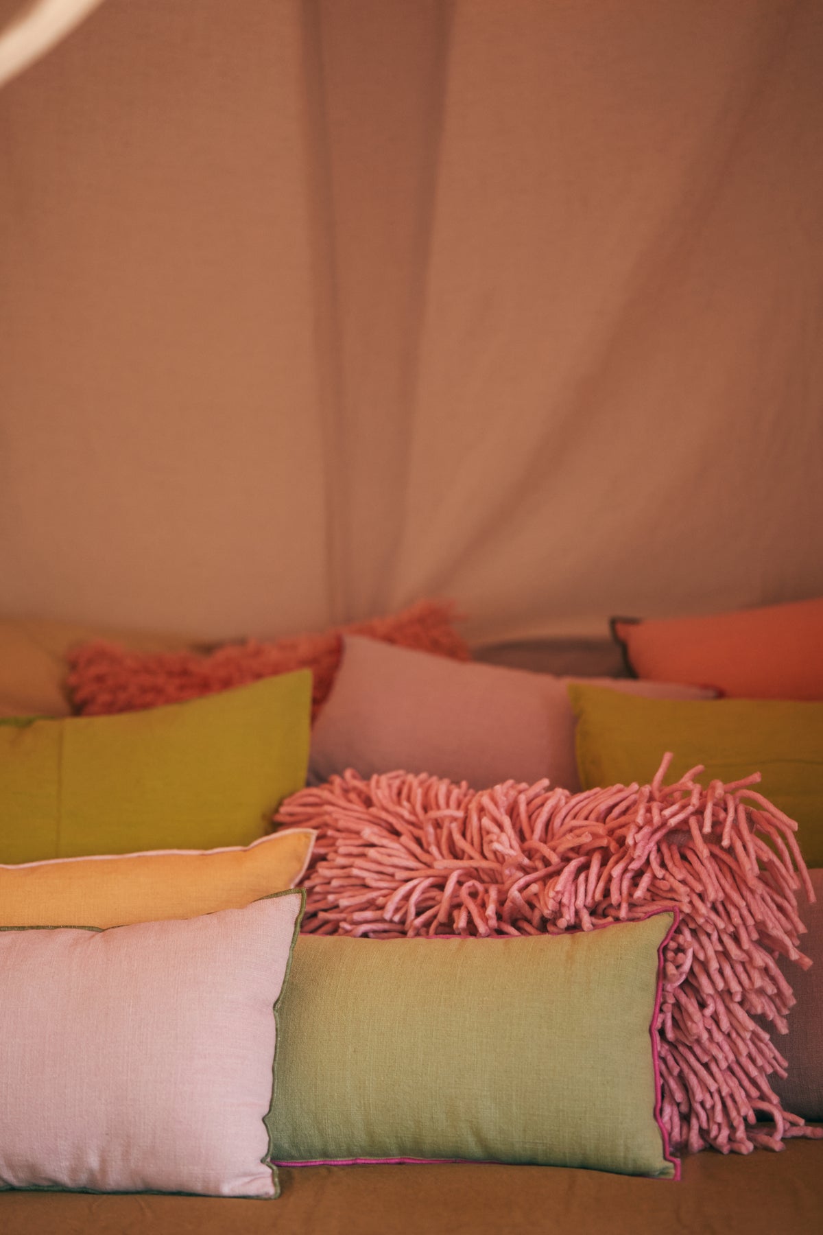 Pink Rugged Woolen Rectangular Cushion, 60x40cm, by HKLIVING