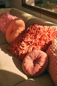 HKLIVING Round Burgundy Cotton Velvet Ripple Cushion - Red (35x10x35cm)