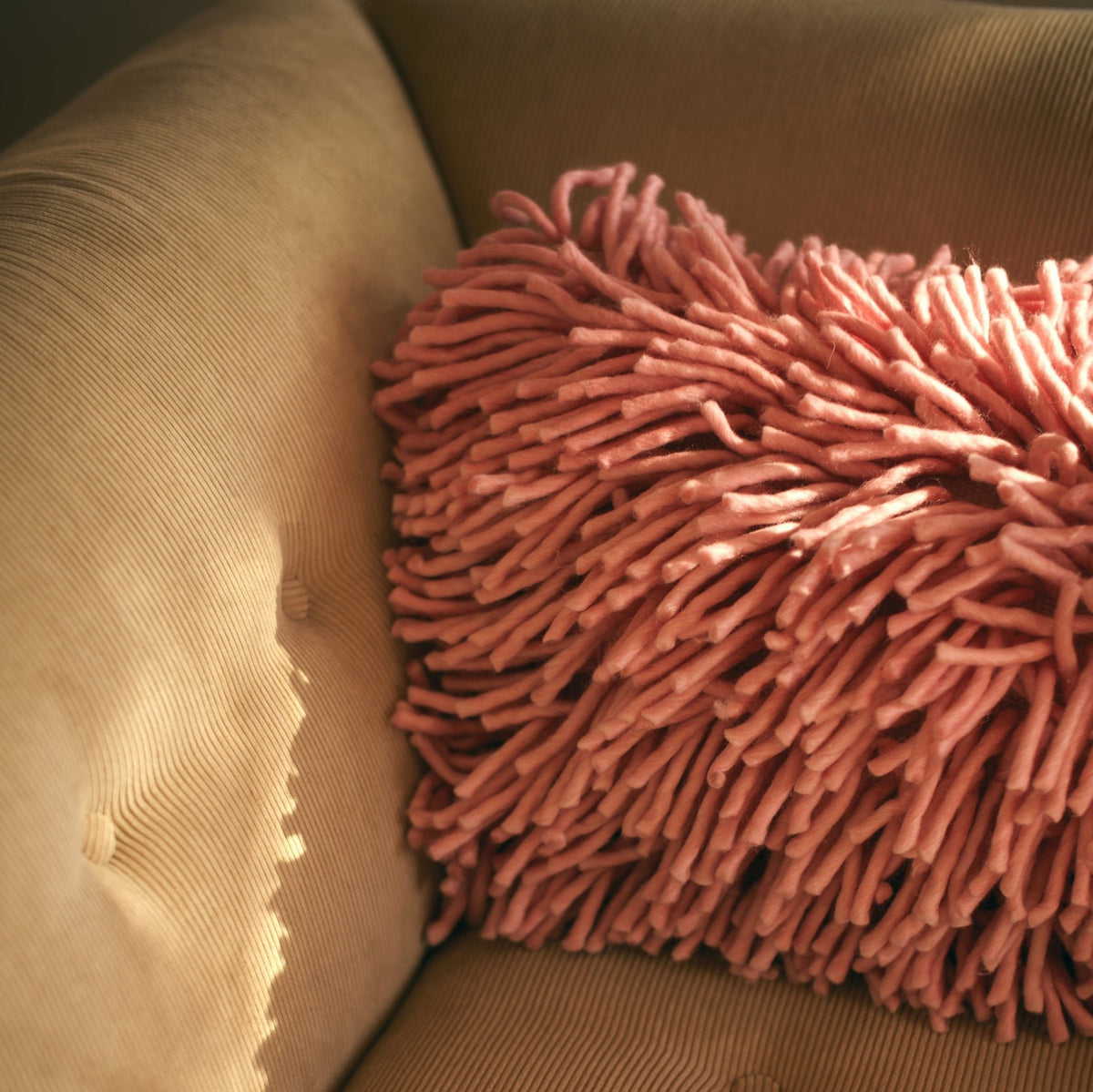 Pink Rugged Woolen Rectangular Cushion, 60x40cm, by HKLIVING