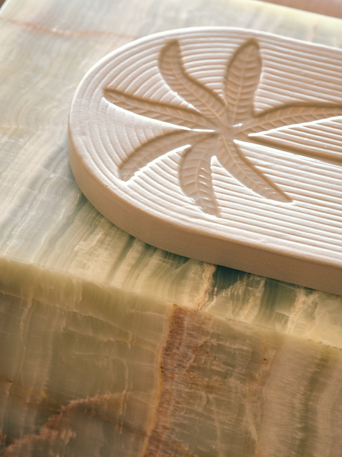 Palm, Stoneware Wall Tile, Wall Art, Cream Wall Decor from HKLIVING