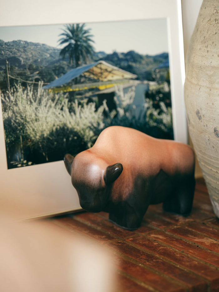 Ceramic Bull by HKLIVING and Otto Keramik in Bronze Style, Buffalo, Bison