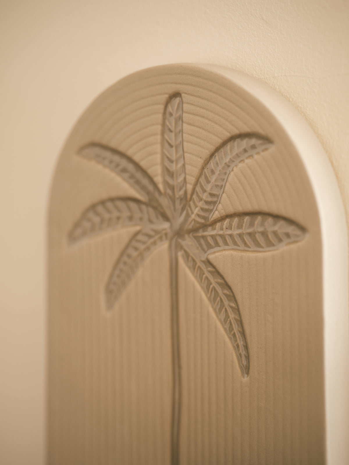 Palm, Stoneware Wall Tile, Wall Art, Cream Wall Decor from HKLIVING