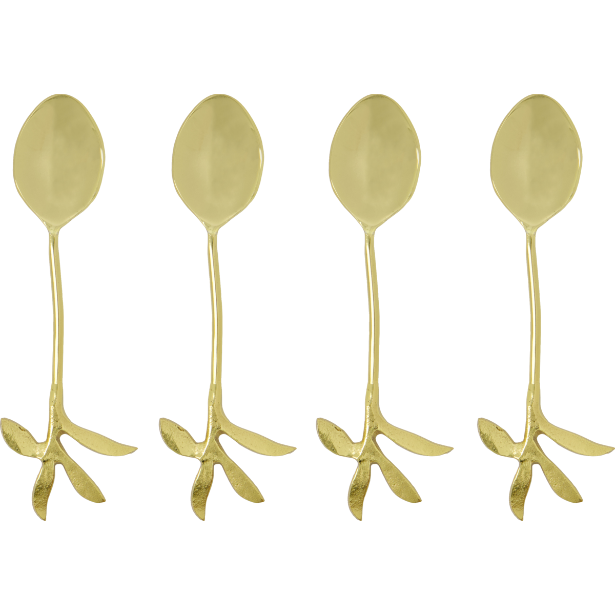 Set of 4 antique gold teaspoons by House Doctor with sculpted brass leaf handles