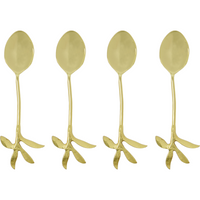Set of 4 antique gold teaspoons by House Doctor with sculpted brass leaf handles