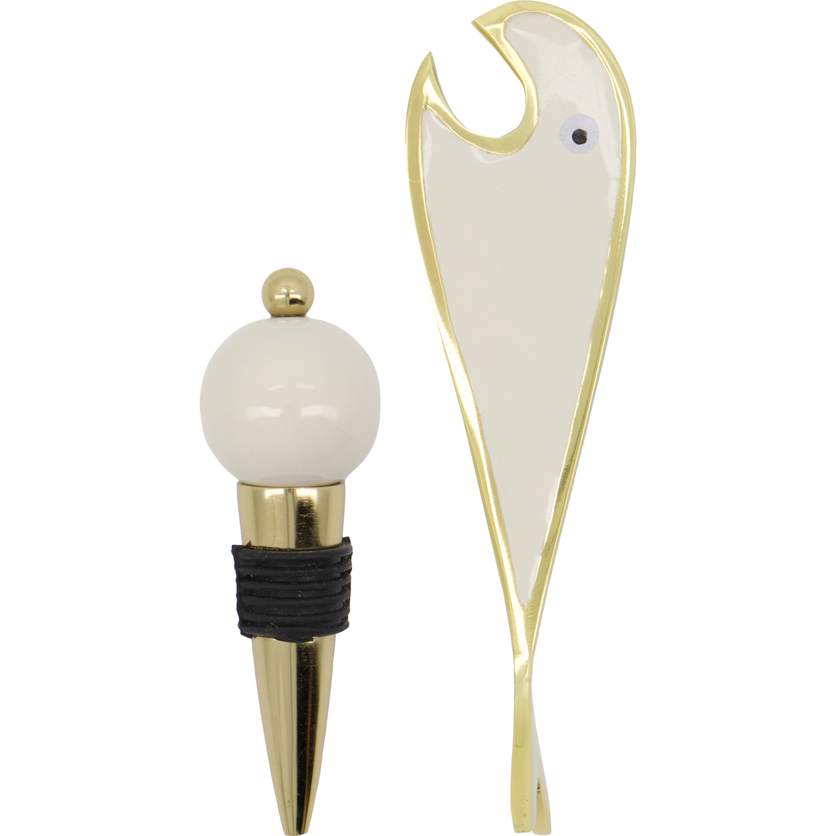 House Doctor gold and sand bottle opener and stopper set with fish-shaped design