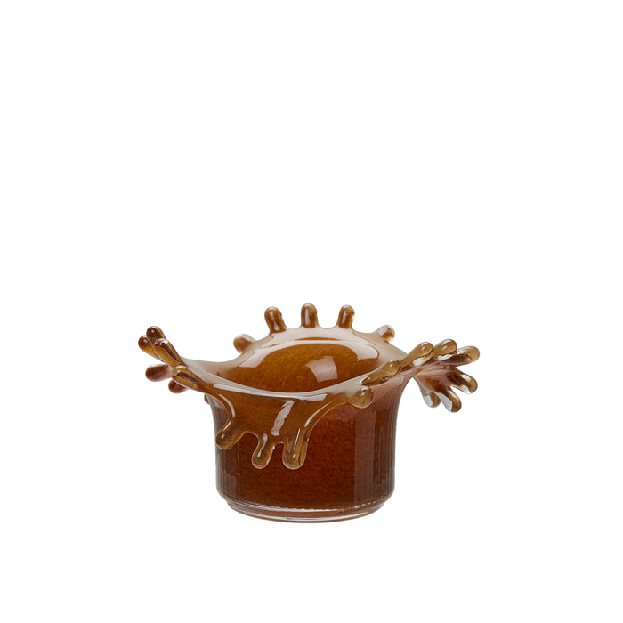 Amber glass tealight holder with splash-shaped rim by Wikholmform