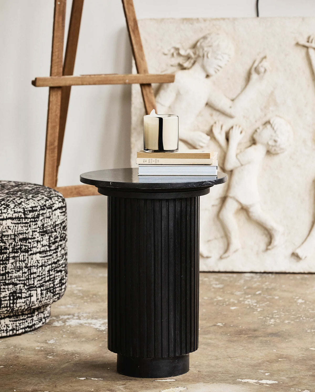 ERIE Side Table, Arnet Black Marble Top, ⌀ 40cm