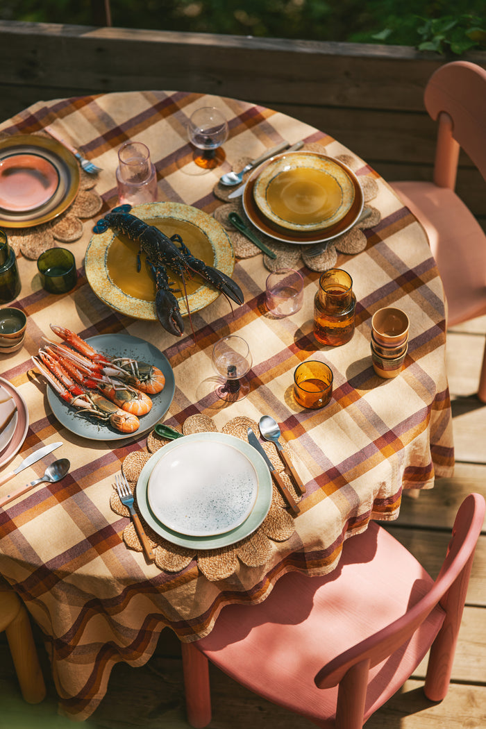 Dinner table featuring HKLIVING Palms plates and seafood spread