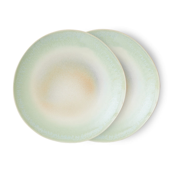 Set of two stoneware dinner plates by HKLIVING with retro green finish