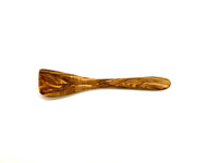 30cm olive wood spatula with flat head and natural grain on white background