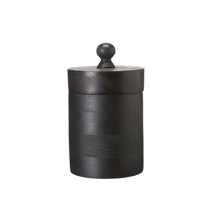 Tall black wooden jar with lid by Wikholmform