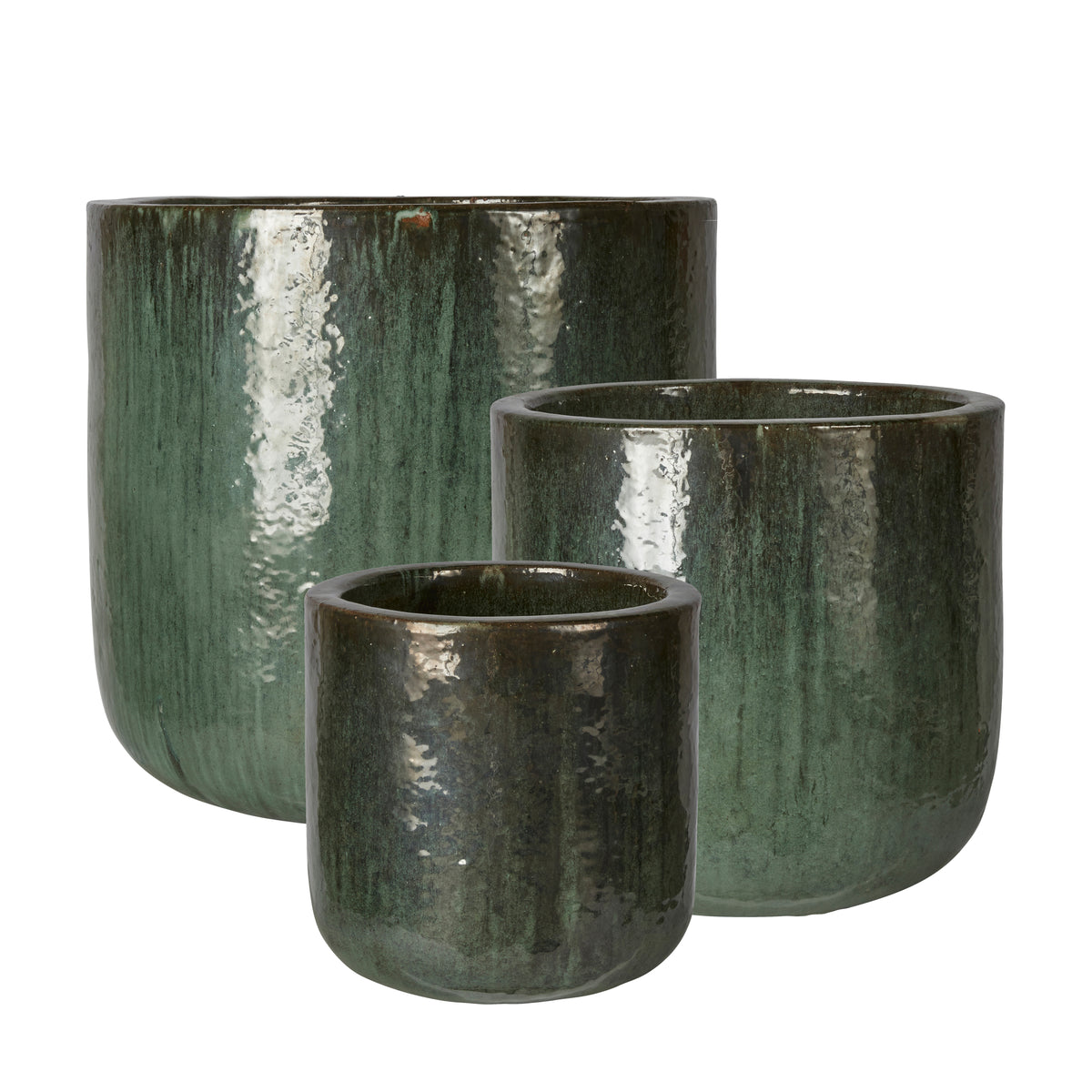 Group of green plant pots for home or garden use