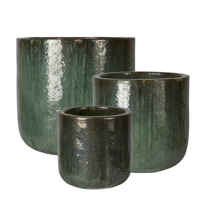 Group of green plant pots for home or garden use