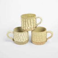 Maja Cup - Ceramic Mug with Unique Pattern and Reactive Glaze (Available in Beige, Mustard, White)