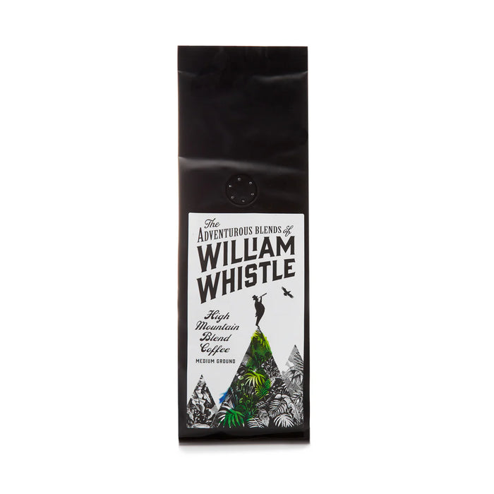 Premium Arabica ground coffee by William Whistle, roasted in England