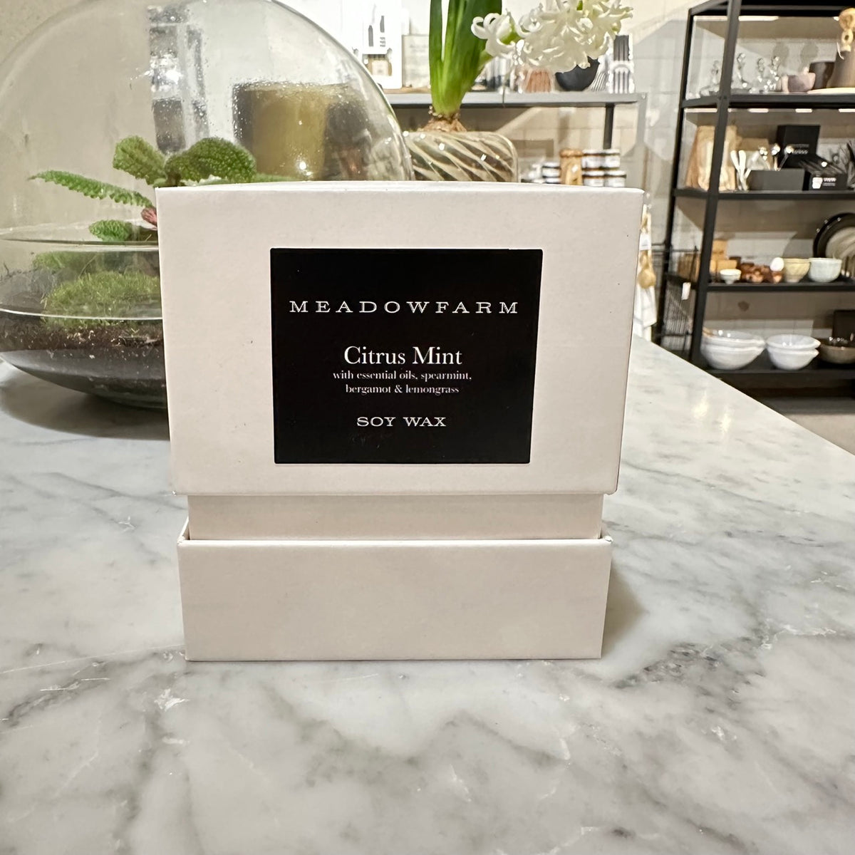 Hand-poured soy wax candle with spearmint and citrus essential oils
