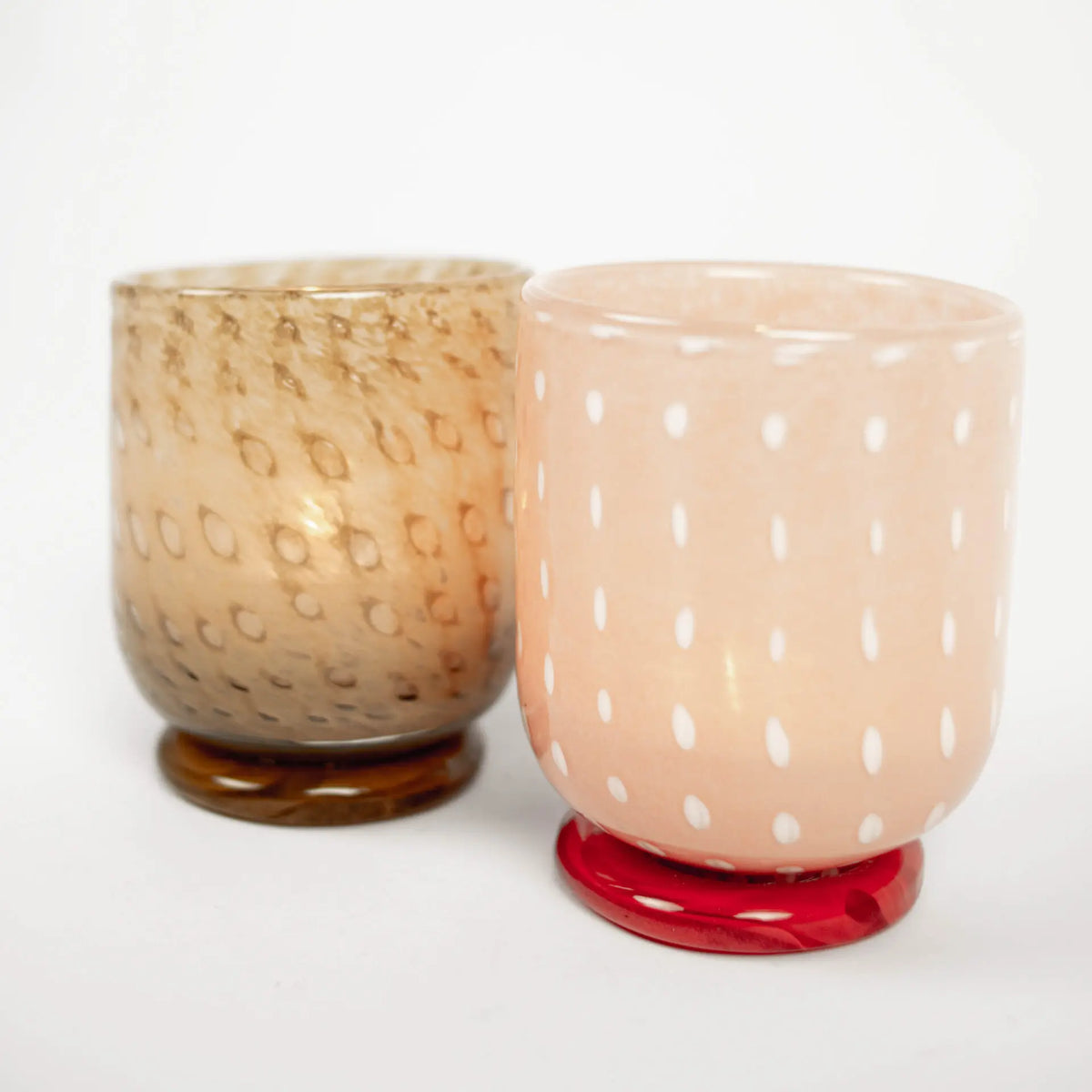 Lolo Votive - Glass Candle Holder in Pink & Beige with Bold Base