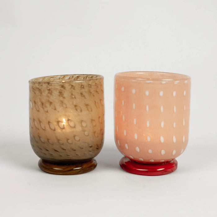 Lolo Votive - Glass Candle Holder in Pink & Beige with Bold Base