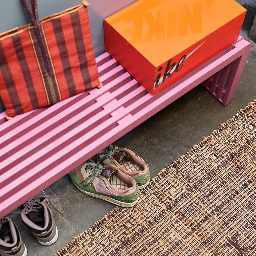 Extra-long pink accent bench for bold entryways and hallways by hkliving