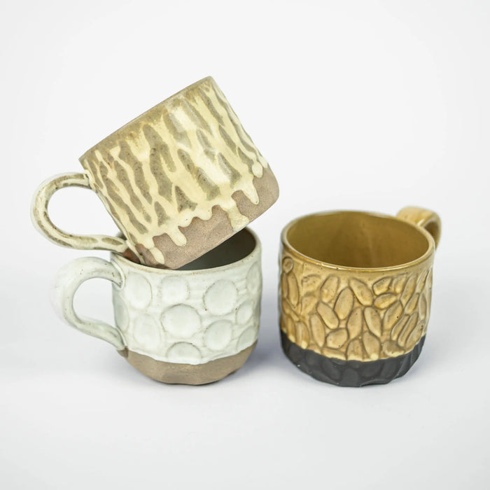 Maja Cup - Ceramic Mug with Unique Pattern and Reactive Glaze (Available in Beige, Mustard, White)