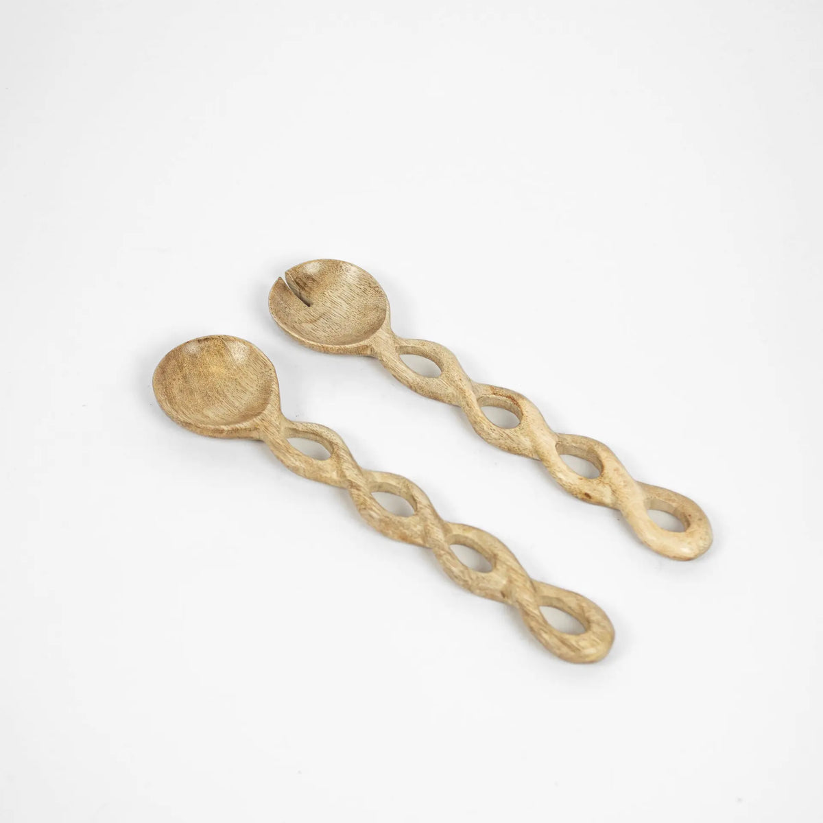 Zoey Salad Servers Natural - Handcrafted Mango Wood with Unique Twist Design