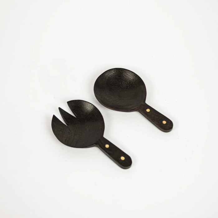 Zen Salad Servers - Handcrafted Mango Wood Salad Cutlery with Burnt Finish