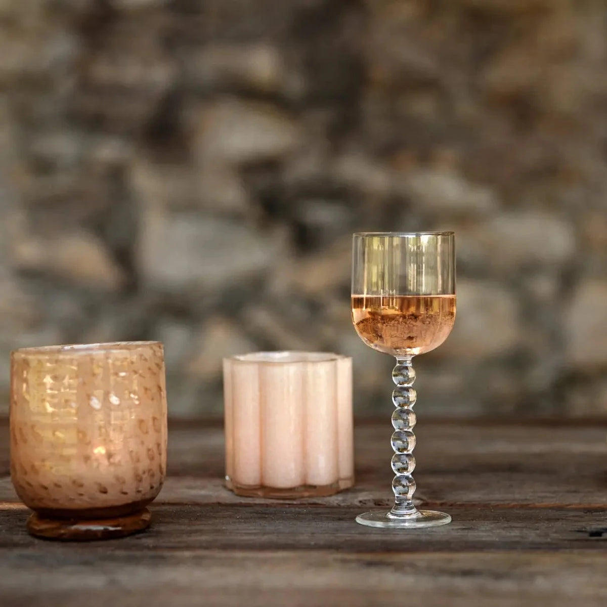 Lolo Votive - Glass Candle Holder in Pink & Beige with Bold Base