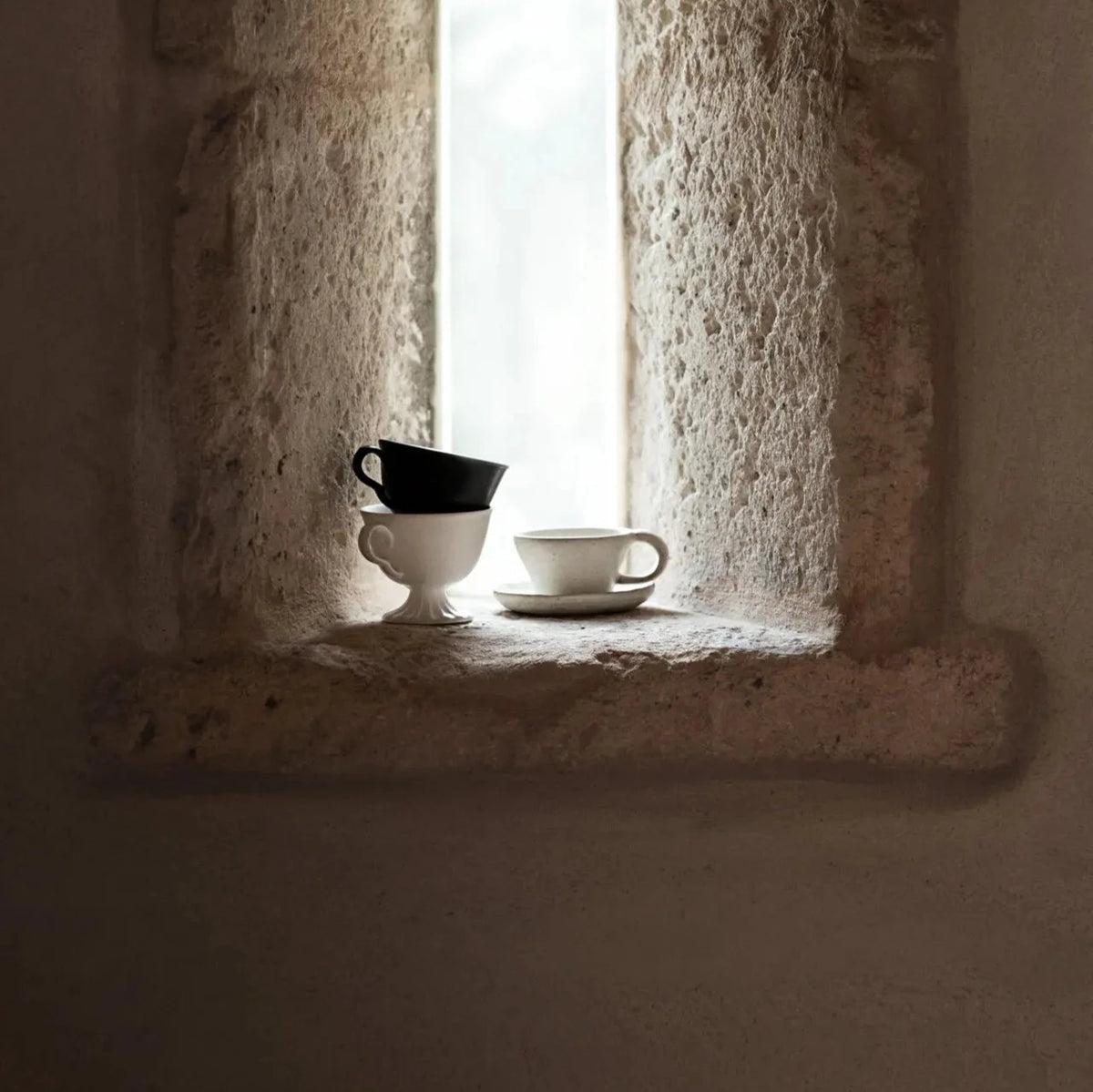 Tuva Cup with Saucer - Handmade Ceramic Cup Set in Beige & Taupe
