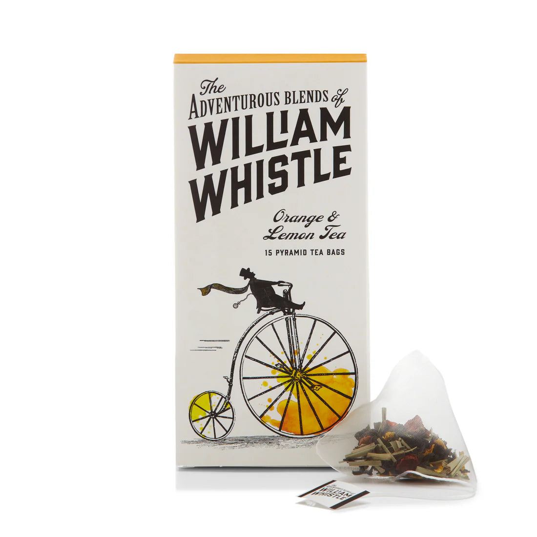 Orange & Lemon Tea packaging from William Whistle – 15 pyramid bags included