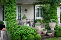 Outdoor stone pots in warm terracotta tones at North Home