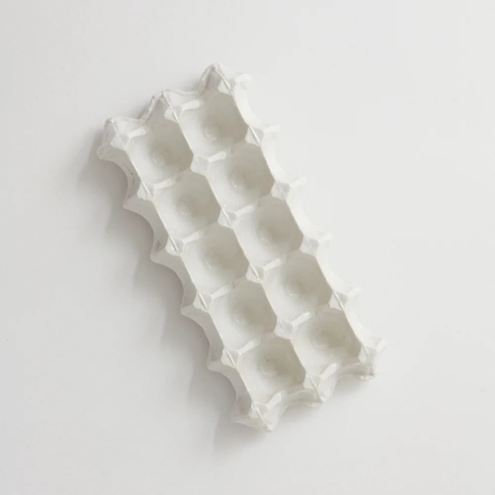 Nea Egg-Tray White - 6 or 10-Egg Stoneware Egg Dish with Glossy White Glaze