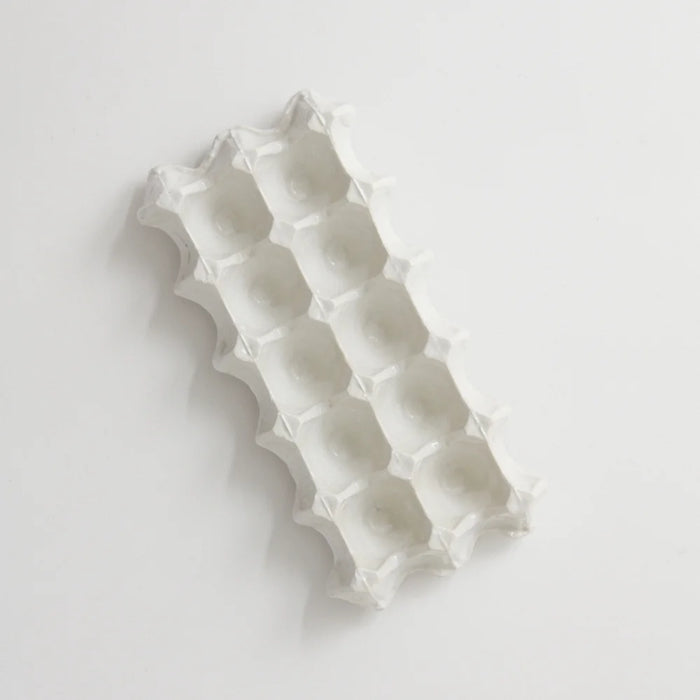 Nea Egg-Tray White - 6 or 10-Egg Stoneware Egg Dish with Glossy White Glaze