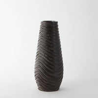 indian handmade clay decorative vase with an elegantly tall and slender form that narrows to the top