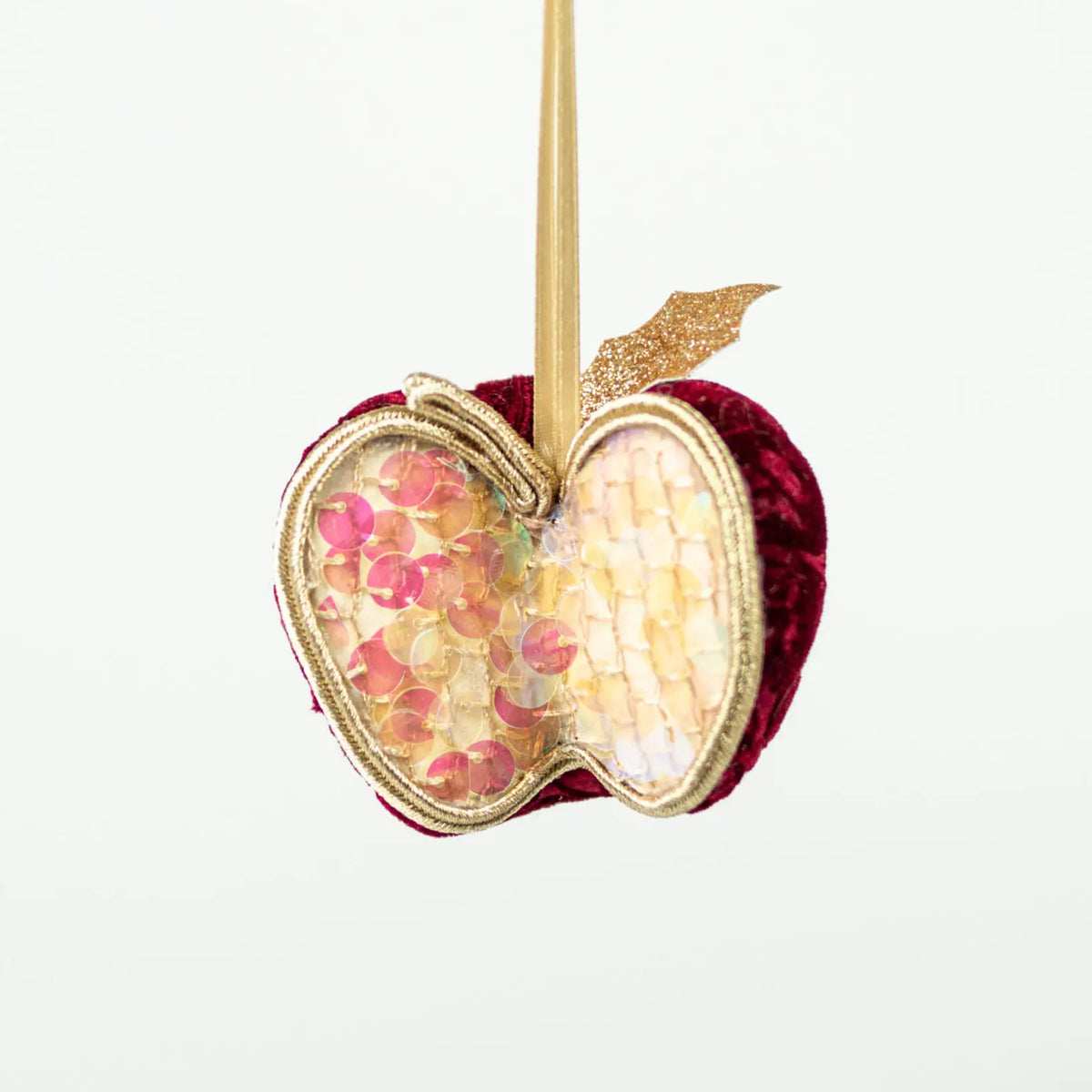 Christmas Apple Decoration - Handcrafted Ornament with Velvet Detailing