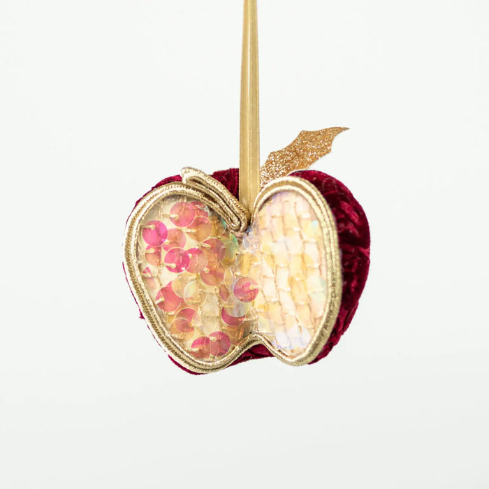 Christmas Apple Decoration - Handcrafted Ornament with Velvet Detailing