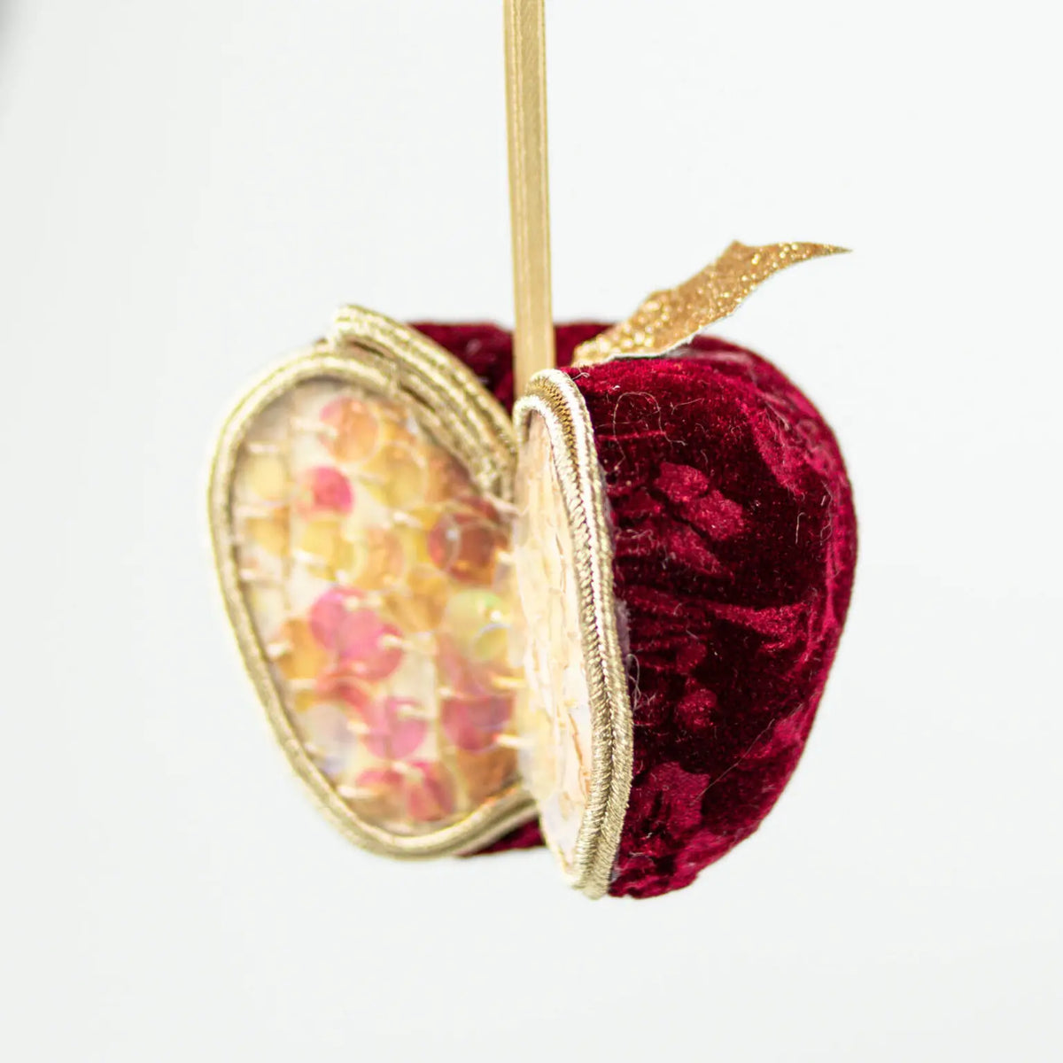 Christmas Apple Decoration - Handcrafted Ornament with Velvet Detailing