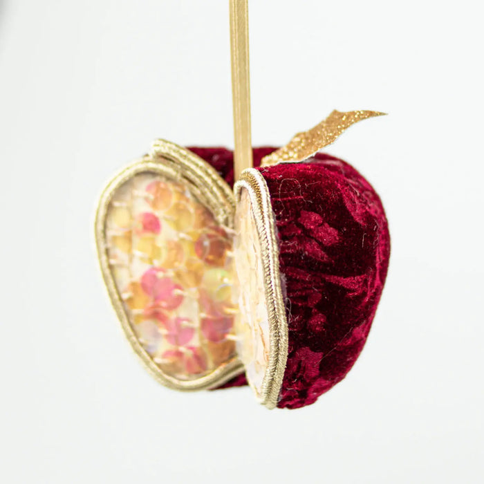 Christmas Apple Decoration - Handcrafted Ornament with Velvet Detailing
