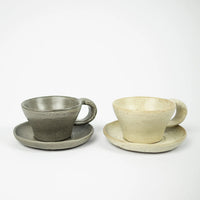 Tuva Cup with Saucer - Handmade Ceramic Cup Set in Beige & Taupe