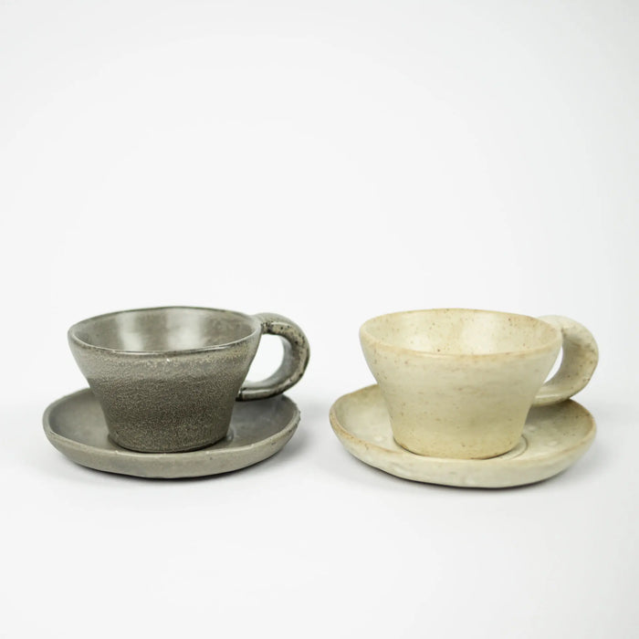 Tuva Cup with Saucer - Handmade Ceramic Cup Set in Beige & Taupe