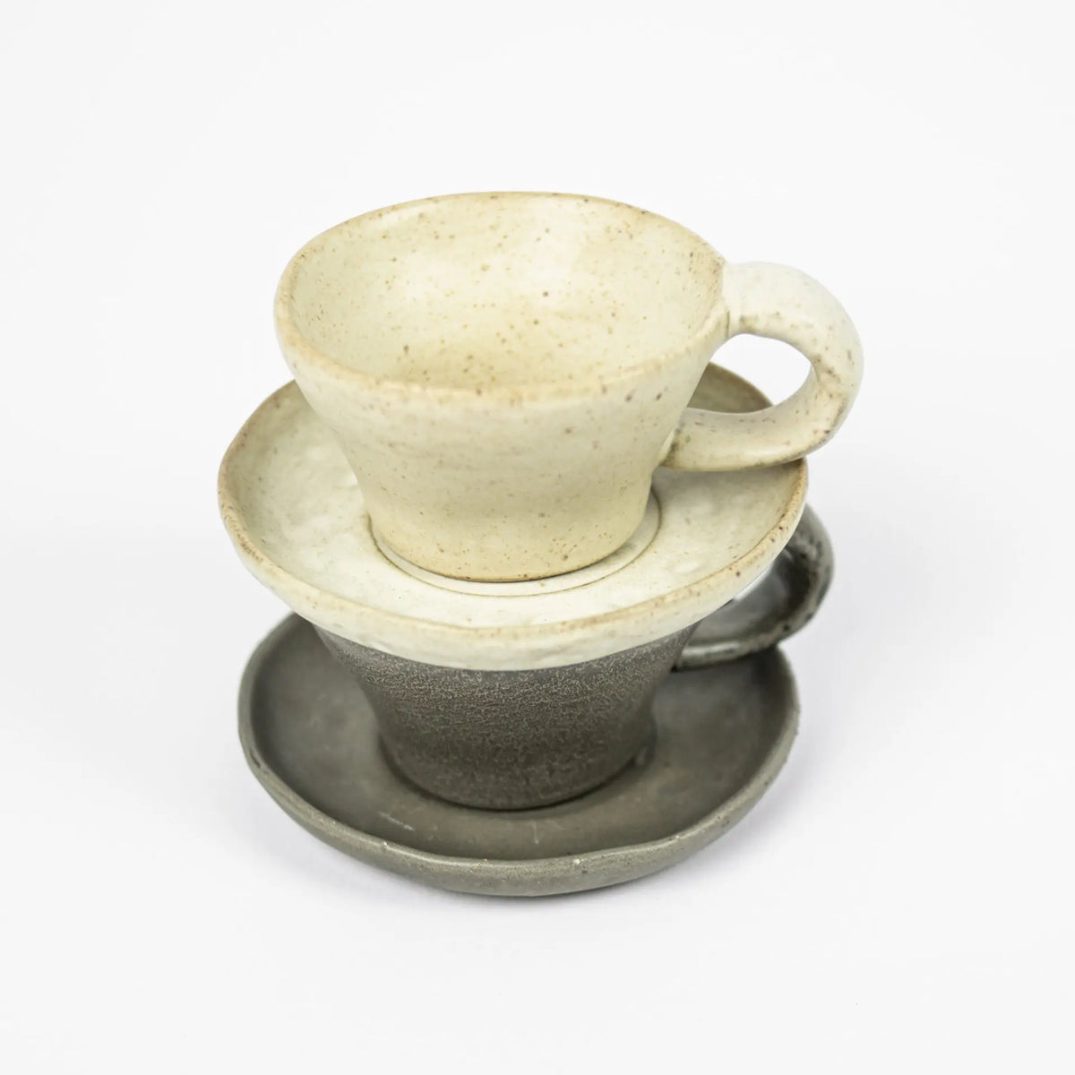Tuva Cup with Saucer - Handmade Ceramic Cup Set in Beige & Taupe