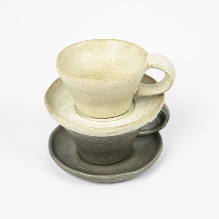 Tuva Cup with Saucer - Handmade Ceramic Cup Set in Beige & Taupe