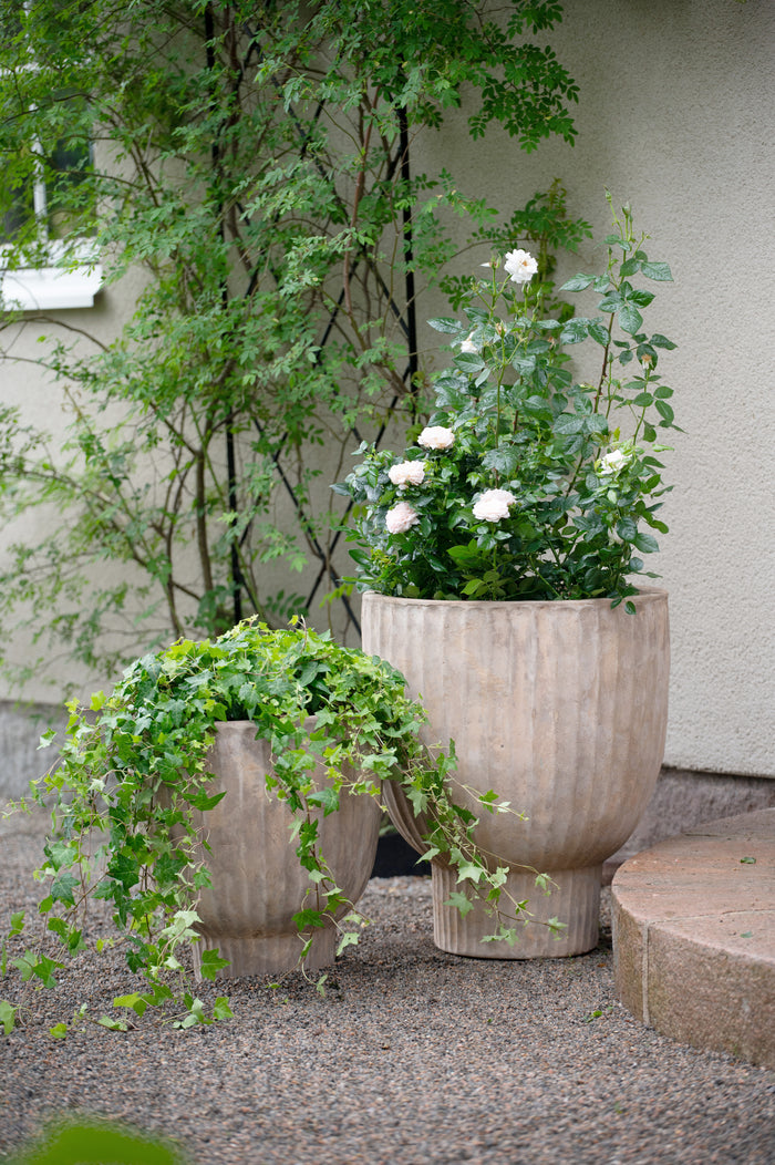 Large Fedora pot in antique terracotta on patio surface
