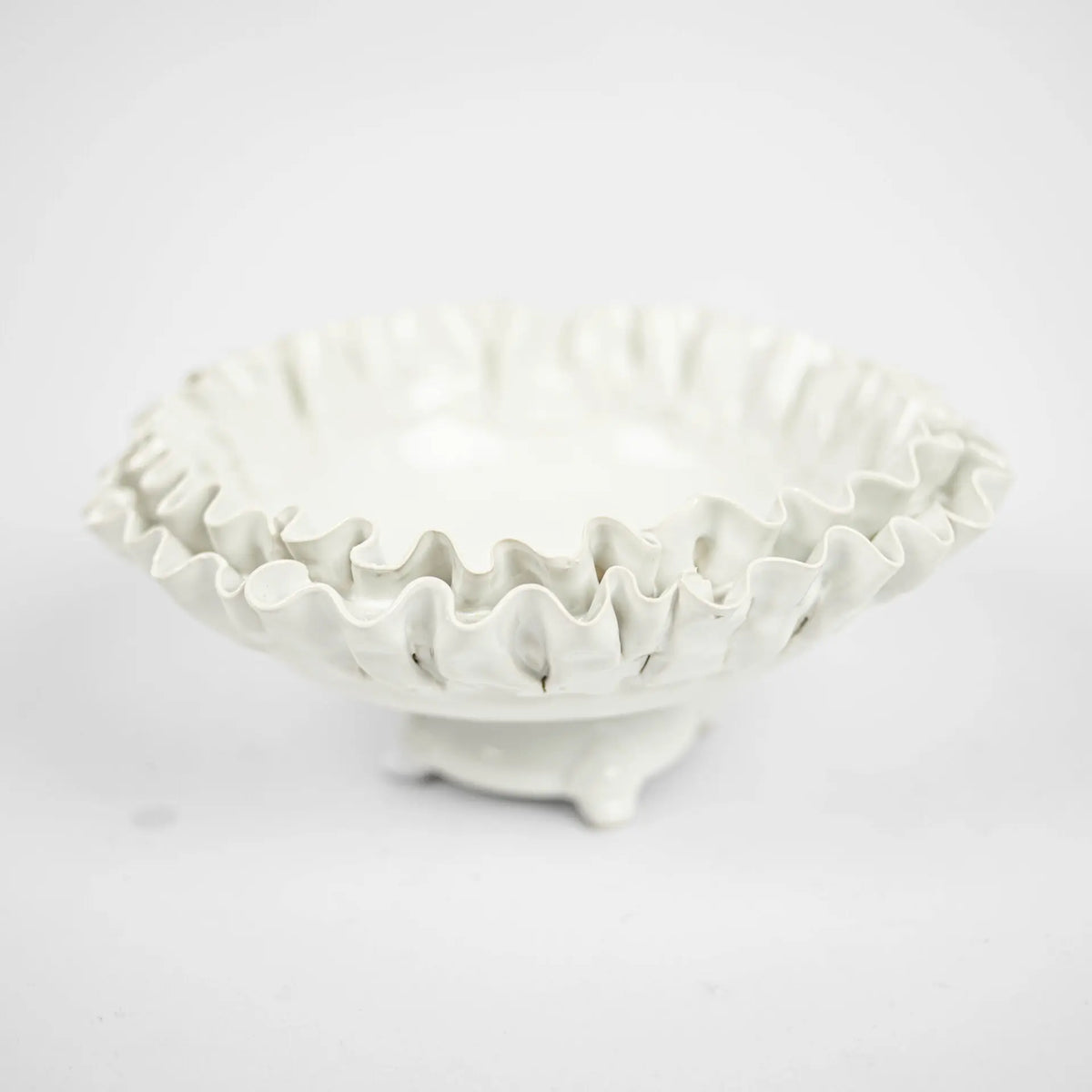 Claudine Bowl - Handmade Ceramic Decorative Bowl with Ruffled Edge and Footed Stand (Available in 3 Sizes)