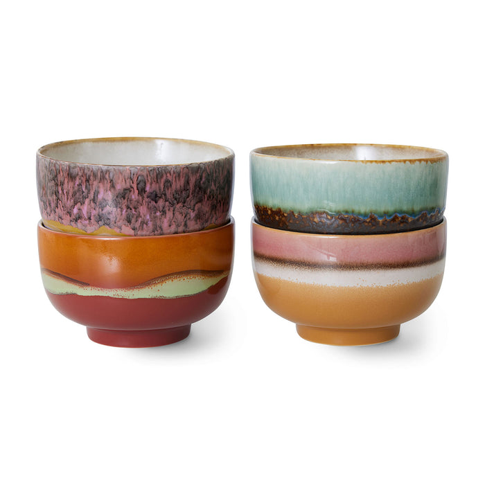 Noodle Bowls, Set of 4, Geyser, HKLIVING 70s Ceramics