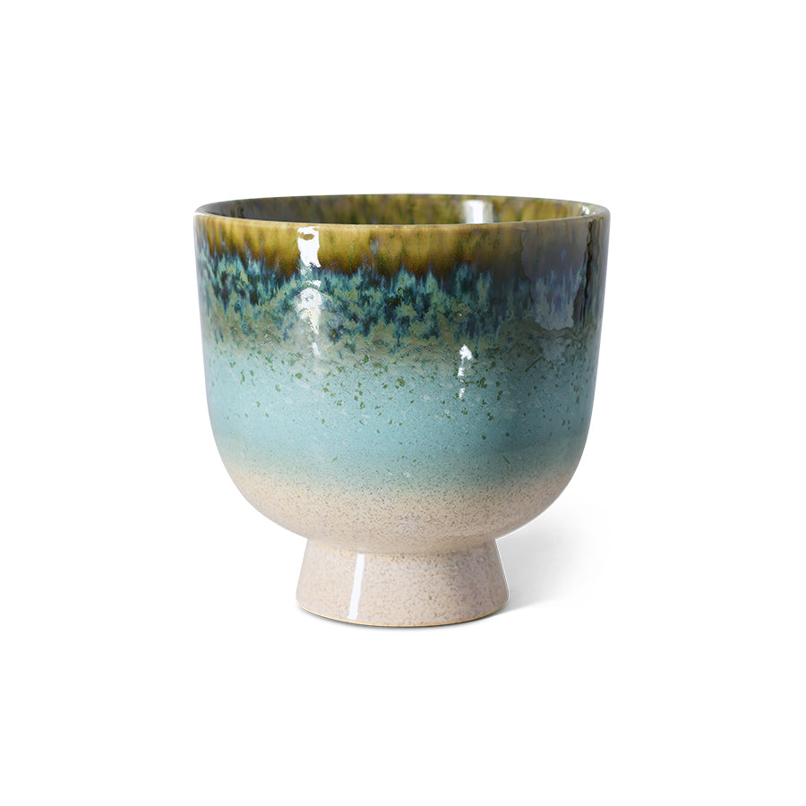Retro Flower Pot in Lagoon by HKLIVING – Ice Blue Stoneware Planter with Reactive Glaze
