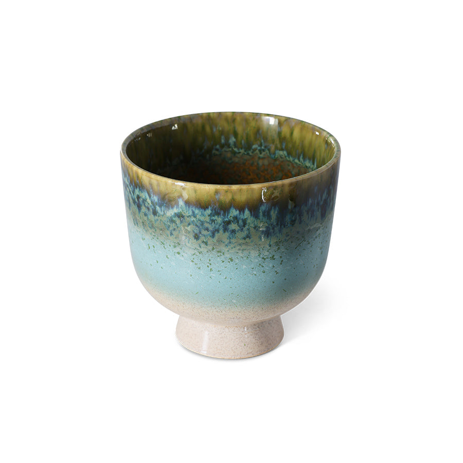 Retro Flower Pot in Lagoon by HKLIVING – Ice Blue Stoneware Planter with Reactive Glaze