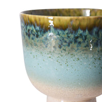 Retro Flower Pot in Lagoon by HKLIVING – Ice Blue Stoneware Planter with Reactive Glaze